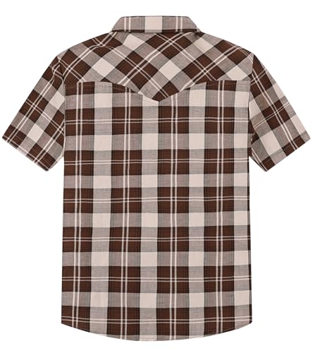 Image of COSLAND Boy's Toddler Cotton Western Short Sleeve Button Down Plaid Shirt, 4-14 Years