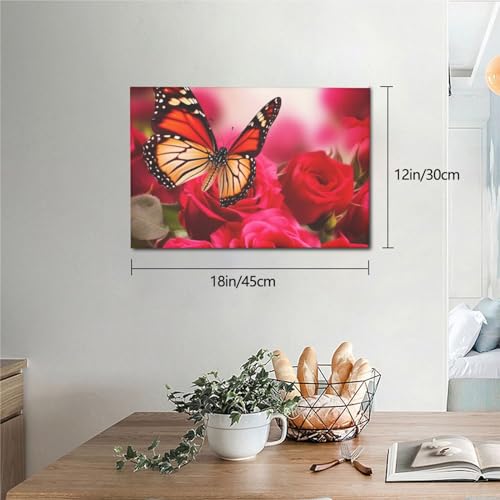 Toile murale poétique de roses et papillons rouges pour la maison - 4