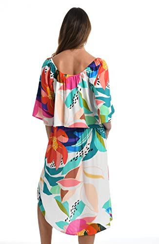 La Blanca Women's Bell Sleeve Top Swimsuit Cover Up, Multi//Electric Shore, Xl #TOP1