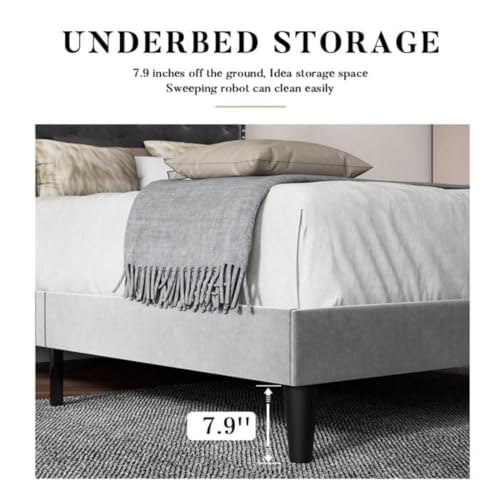 Image of Julius Upholstered Bed King Size Without Storage Solid Sheesham Wood | Modern Premium Fabric Upholstery Cushion Headboard | King Bed for Bedroom Wooden Double Bed Cot 78x72 Inch King