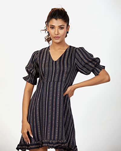 Image of DRESOUL Women's Rayon Printed Stripes Midi Dress