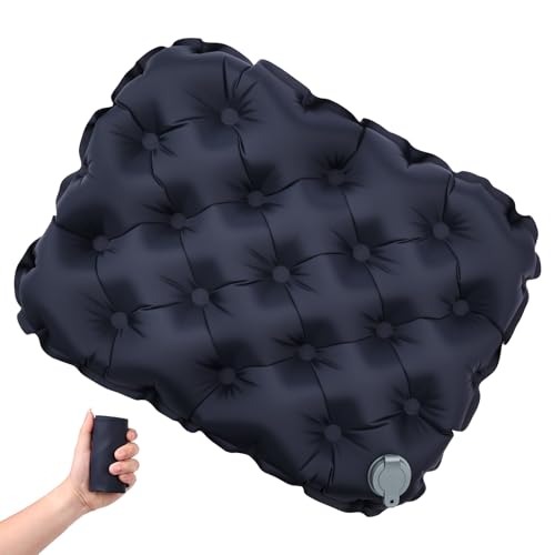 AUYAO Inflatable Seat Cushion Portable Travel Airplane Seat Cushion Self-Inflating Camping Air Sitting Pad Hiking Air Seat Chair with Carry Bag Lightweight Sit Mat Pad for Fishing Concert(Navy Blue)