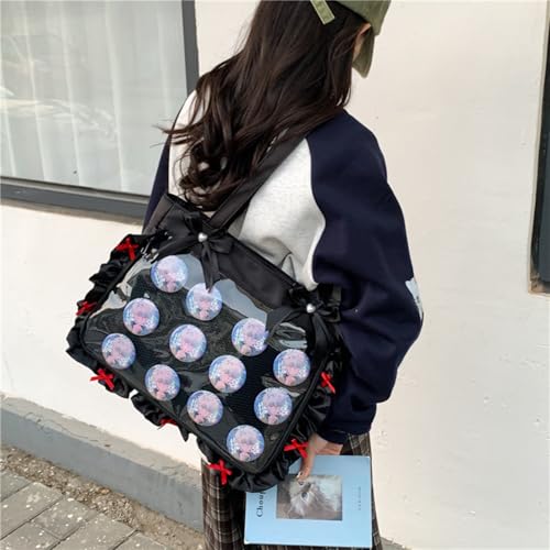 Bolso bandolera transparente con ventana decorativa para coleccionistas, con moño y pin de decoración, bolso de hombro para amantes del anime miniatura 3