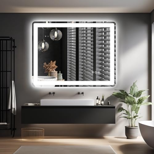 Miskerm 24x36 LED Bathroom Mirror with Lights, Rounded Rectangle Mirror with Double Lights, Backlit + Front Lit, Anti-Fog LED Mirror for Bathroom, Dimmable Lighted Bathroom Mirror(Horizontal/Vertical) by miskerm - Image 2