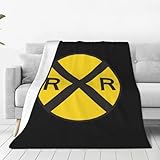 Railroad Crossing Sign Super Soft Fleece Blanket Sofa Flannel Blanket Bedding for Living Room Black