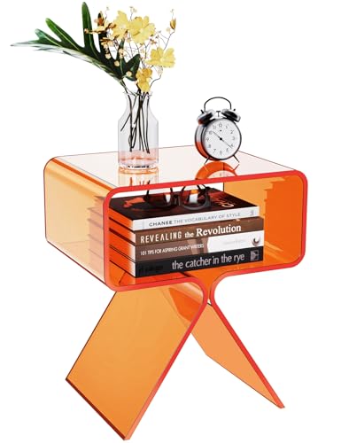 Solaround Acrylic Side Table, Nightstand Beside Table for Bedroom, 39 x 30 x 45 cm (Orange)