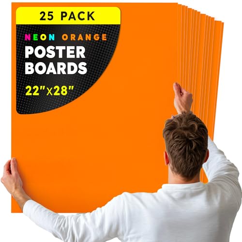 Image of Hygloss Medium Poster Board 22x28 - 25 Neon Orange Single Color Bulk Pack - 10 Pt. Thickness Colored Poster Board Paper for Projects, Signs, Displays - Posterboard Multipack 22 inch x 28 inch