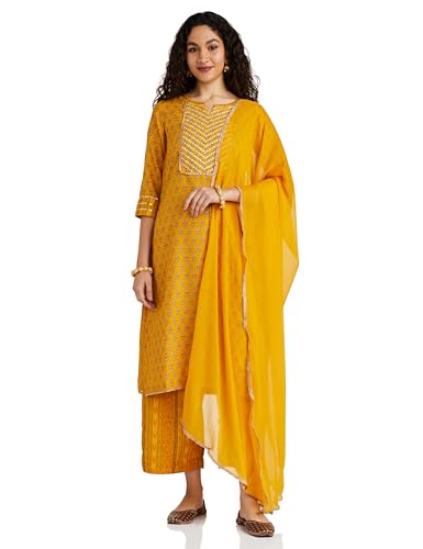 Image of BIBA Women Art Silk Straight Kurta Palazzo Suit Set