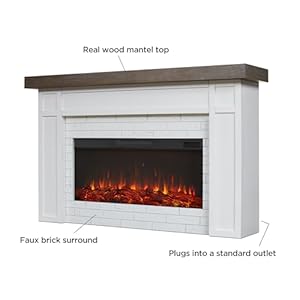 Real Flame Cravenhall Landscape Electric Fireplace with Mantel for Living Room or Bedroom Replaceable Fireplace Insert Heater Realistic Log and Flame Effect Remote Control Timer White