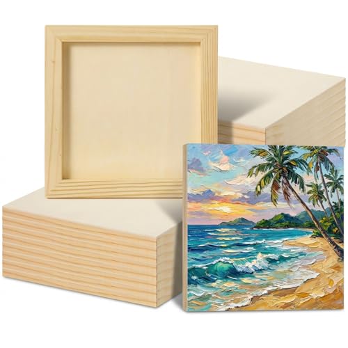 Afcabakila 24pcs Unfinished Wood Canvas Panels for Painting 6x 6Unfinished Wood Canvas Panels for Crafts Woods Panel Boards DIY Drawing Pouring Art Projects with Oils Acrylics