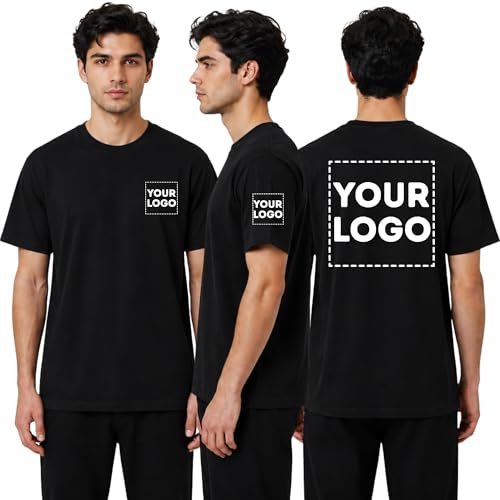 Image of Be Buz Custom Logo T-Shirt for Men and Women, 100% Cotton, Crew Neck, Short Sleeve, Casual, Unisex, Personalised Tee for Work and Events (UK, Alpha, L, Regular, Regular, Black)