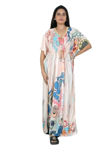 Image of Women's Printed Satin Blend Kaftan Nighty /Nightgown /Nightwear /Maxi WSR-185