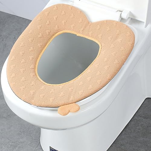 Plush Toilet Seat Cover with Handle, Khaki Warm Soft Bathroom Use — view 8