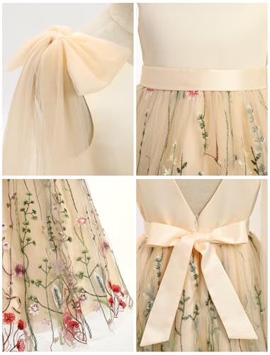 Flower Girl Maxi Dress Wedding Formal Bridesmaid Floral Embroidered Tulle Skirt Princess Pageant First Communion Gown3