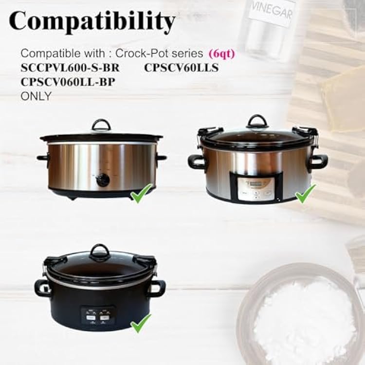 6qt Ceramic pot Insert, Compatible with Crockpot slow cooker models SCCPV600-S-BR, CPSCVO60LL-BP, CPSCVC60LLS