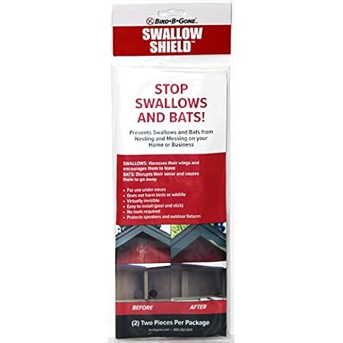 Bird B Gone - Swallow Shield - Transparent 3"x11" Adhesive Strips (2 Pack) - Nesting Deterrent for Eaves & Overhangs - Humane & Virtually Invisible - Easy to Install - Repels Swallows & Bats Cover