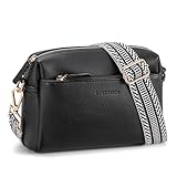BOSTANTEN Small Crossbody Purse for Women Triple Zip Cell Phone Leather Shoulder Handbag with Wide Guitar Strap Black