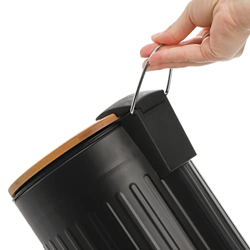 Avla 2 Liter Small Step Trash Can, Metal Pedal Rubbish Wastebasket Trashcans, Round Garbage Container Bin With Bamboo Lid And Liner Bucket, Compact Waste Basket For Bathroom, Office, Bedroom, Kitchen #TOP4