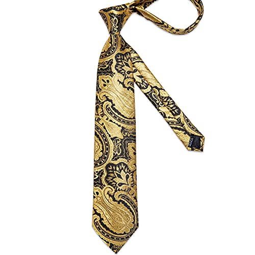 Image of DiBanGu Mens Paisley Tie Sets Silk Jacquard Woven Floral Necktie and Pocket Square Cufflinks Wedding Business Party