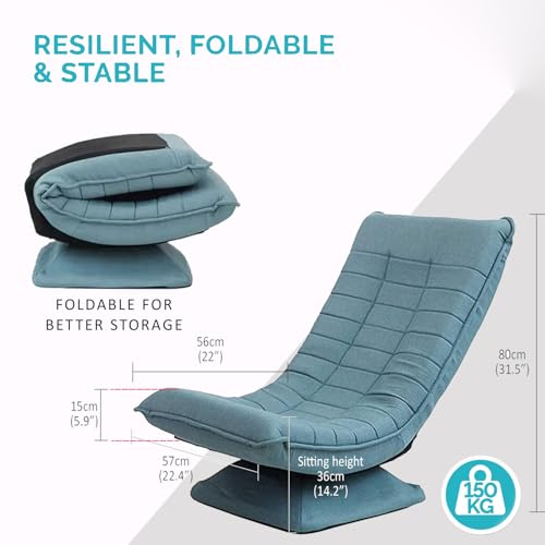 Image of Kawachi Alloy Steel Folding Swivel Nirvana Moon Chair Leisure Lounge Sofa 360 Degree Rotation Adjustable Recliner Bedroom Floor Chair (Blue)