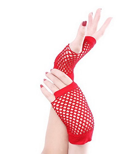 COMVIP Mitaines Résille Courtes Femme Gants Maille Erotique Style Punk Boîte de Nuit Rouge Cover
