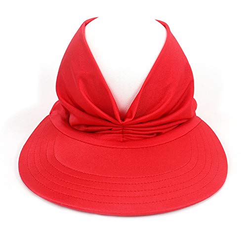 Sun Hats for Women Wide Brim UV Protection Summer Beach Cap Elastic Hollow Top Hat Red