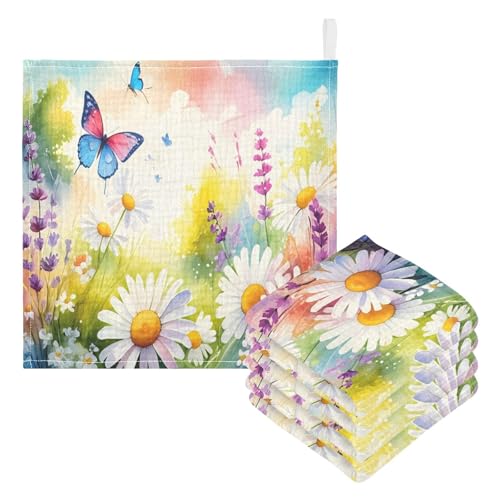 JUMBEAR Hermosas toallas de muselina con mariposas y margaritas para bebé, paquete de 3, toallas de bebé, paños de lavado súper suaves y absorbentes para recién nacidos, bebés y niños pequeños