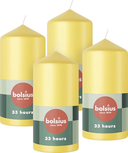 Bolsius Glatte Stumpenkerzen - Gelb - 4 Stück - 12 x 6 cm -...