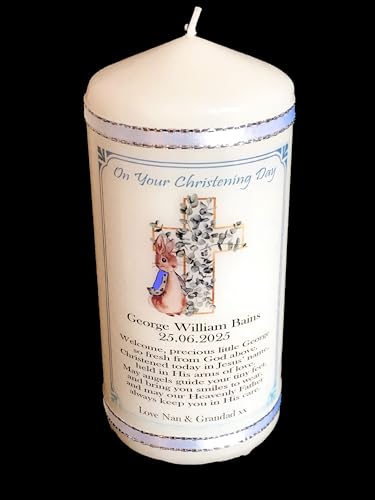 Personalised Christening Candle for Baby Boy Size 15cm