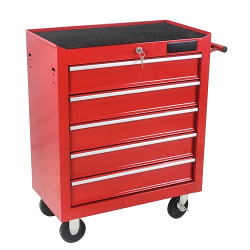 5 Drawer Tool Chest, Tool Storage Cabinet for Garage Storage with 4 Wheels and Locking System, RED