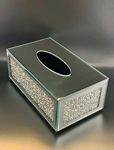 Deenz New Silver Crushed Crystal Diamond Tissue Box, Diamante Bling, Living Room