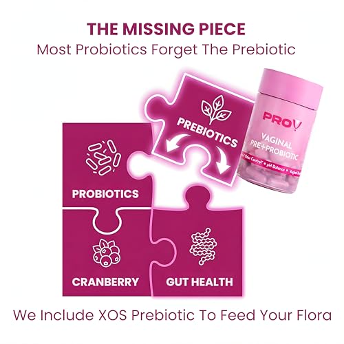 Image of Pro-V Women's Probiotic with Prebiotics & Cranberry - 4-in-1 Synbiotic for Vaginal Health, pH Balance, Odor & Urinary Tract Support - Daily Feminine Microbiome Supplement - 30 Count Capsules