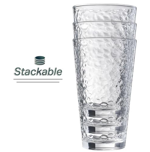 Le'Raze GL904 Set Of 10 Hammered Glass Cups, 16Oz. Dishwasher Safe Cocktail Drinking Glasses - Clear Heavy Base Stemmed Water Glasses thumb #3