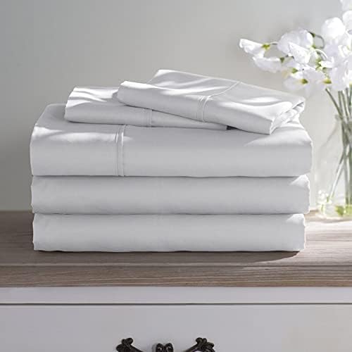 RRlinen Organic Sheets - 800 Thread Count 4-Piece 100% Organic Cotton Sheets - White Long-Staple Cotton Twin Sheets, Fits Mattress Upto 16'' Deep Pocket, Sateen, Soft Cotton Bed Sheets