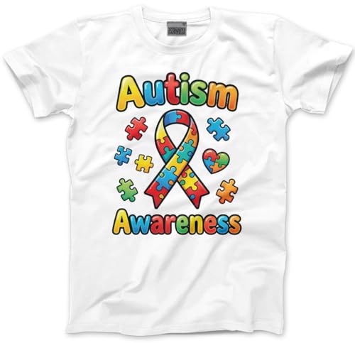 Image of Autism Awareness Top for Kids – Ribbon Jigsaw Symbol Slogan T-Shirt - Autism Day Month Puzzle Pieces Be Kind Tshirt - 3-4 Years White