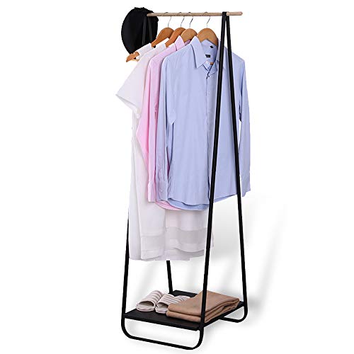 JEFEE Compact Clothes Rack Simple Garment Rack with Shelf 1-Tier Coat Clothing Organizer Storage for Hats Bags Shoe for Entryway Bedroom Dorm Pool, L21.3xW18.3X H55.1 inch, Black by JEFEE - Used condition - US$31.90