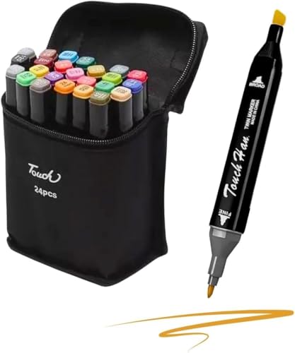 Kit Canetinhas para Pintar Bobbie Goods 24 ou 48 Cores – Canetas Ponta Dupla para Tecido, Acrílico e Papel – Estojo com Marcadores Artísticos para Desenho, DIY, Colorir e Customizar (24)