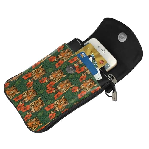 Cell Phone Crossbody Purse Chinese Hibiscus Flowers Tigers Womens Shoulder Wallet With Phone Pocket4