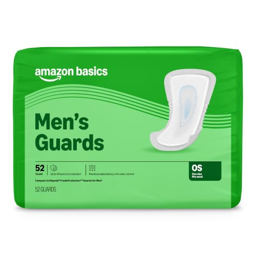 Image of Amazon Basics Men's Incontinence Guards, Maximum Absorbency, 52 Count, (1 Pack of 52), Packaging May Vary