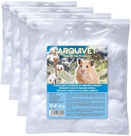 ARQUIVET White Cotton for Hamsters 30g - Soft and Warm Natural Bed - Rodent Accessories - Natural Product (Pack of 4)
