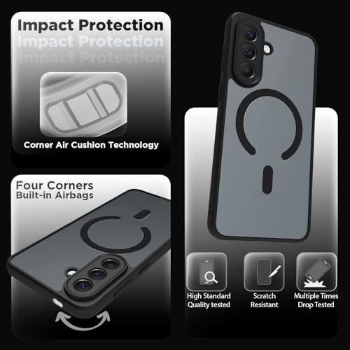 Image of RIGGEAR Shockproof Sleek Hybrid Armor Magnetic Back Cover Case Compatible with MagSafe Accessories for Samsung Galaxy A57 5G (Smoke Black Matte PC + Black TPU Bumper)