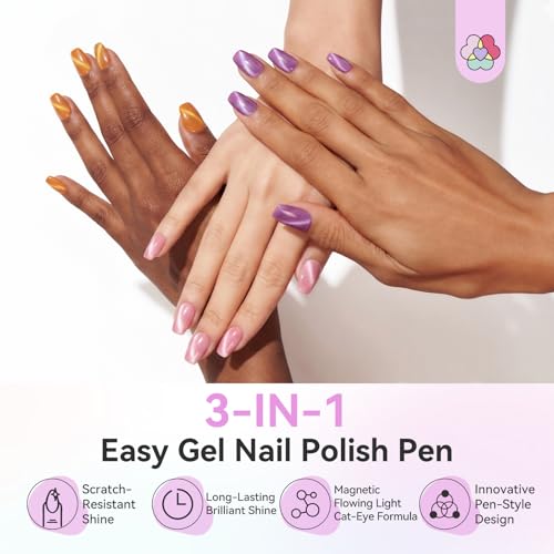 Image of SAVILAND One Step Gel Nail Polish Pens, 12 Colors 3-in-1 Jelly Cat Eye | 3-in-1 base, color & top gel with precision twist dispensing, jelly cat-eye finish & beginner-friendly use