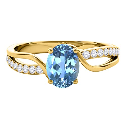 MauliJewels 1.40 Carat Oval Blue Topaz and Diamond Engagement Ring for Women, 14K Solid Gold Wedding Jewelry Gift2