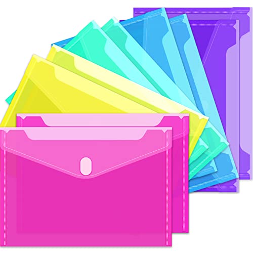 Sooez 10 Pack Plastic Envelopes Poly Envelopes, Clear Document Folders Plastic File Folders Us Letter A4 Size File Envelopes, Waterproof Envelope Folders With Closure, Assorted Color #TOP7