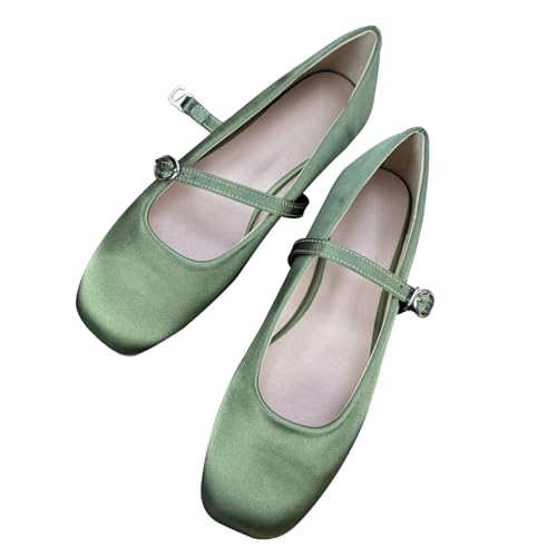 Dear Time Women's Flower Ballets Square Toe Flats Mary Jane Shoes Easy Buckle Strap Flat Dress Shoes