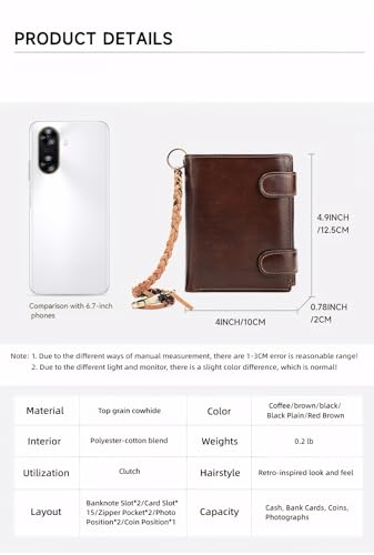 Men’s RFID Blocking Trifold Wallet – Genuine Leather with Anti-Theft Chain – 15 Card Slots, Slim Design with Coin Pocket - Brown2