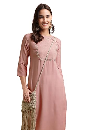 Image of MIRCHI FASHION Women's Straight Fit Rayon Sequins Embroidered and Polka Dots Printed Kurti Only