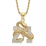 18K Gold Plated Snake Enwinds Number 24 Pendant Basketball Star Memorial Souvenir Stainless Steel Necklace for Men Women, 24 Inch Rope Chain Gothic Cobra Kai Hip Hop Jewelry Totem Amulet Charm Snake Gift