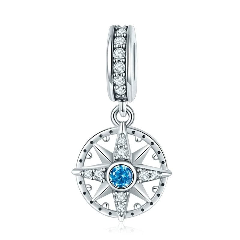Colgante brújula de plata 925 con circonitas para pulseras y collares DIY