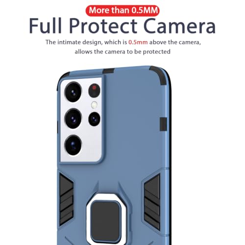 Image of Pikkme D5 Tough Armor Bumper Back Cover Case for Samsung Galaxy S21 Ultra |Ring Holder & Kickstand in-Built (Blue)